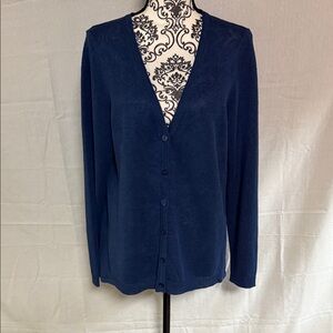 Eileen Fisher Organic Linen High Low Button Front Cardigan Tight Knit Royal Blue
